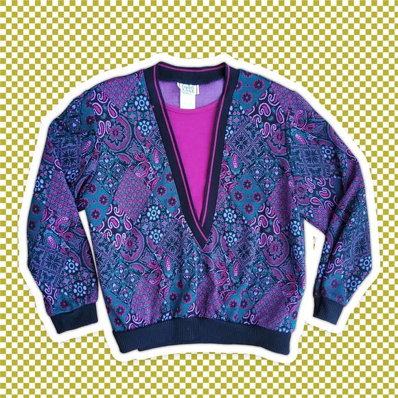 VTG 80s Paisley Pattern Sweater Blouse Sz Large by Cricket Lane - Picture 1 of 7
